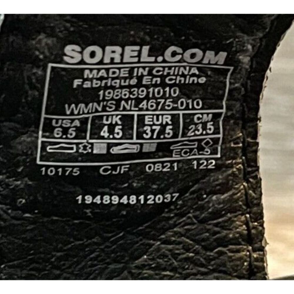 Sorel Black Leather Strappy Wedge Sandals with Wood-Effect Platform - Picture 7 of 7